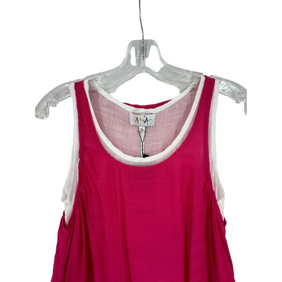 Aria Women's Sleeveless Layered‎ Tank Top XL Pink & White Cotton Blend - Picture 5 of 11